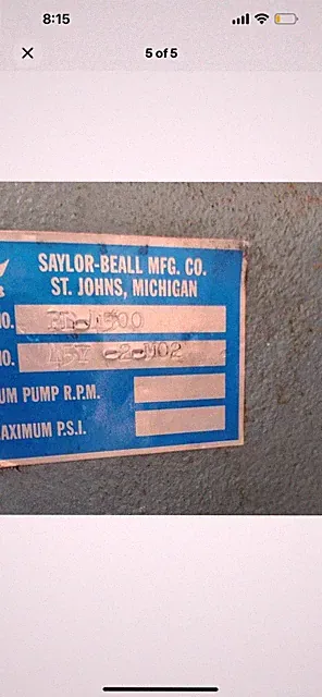 MODEL UL-PL-4500 SAYLOR BEALL PRESSURE LUBRICATED TWO STAGE BARE PUMP W UNLOADER